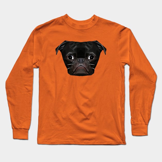 Black Pug Long Sleeve T-Shirt by TheLowPolyArtist